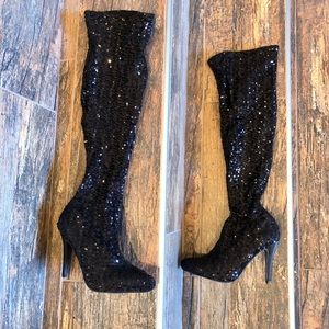 Sequin Black Boots